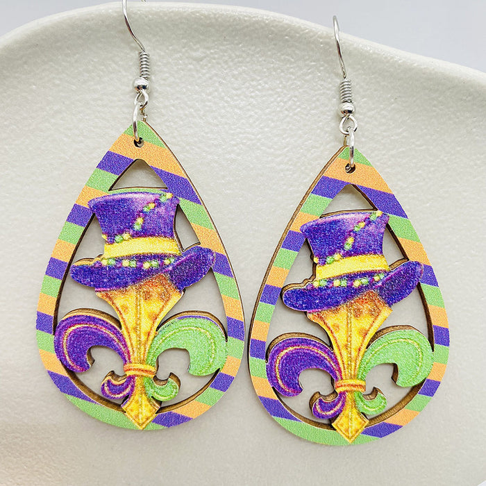 Wholesale Earrings Carnival Colored Festive Accessories Exaggerated Masks Water Droplets Hollow Wooden Earrings JDC-ES-YaChen008