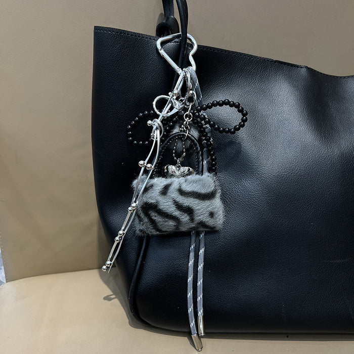 Wholesale Leopard Print Bag Loving Hand-woven Rope Keychain Plush Creative Car Key Chain