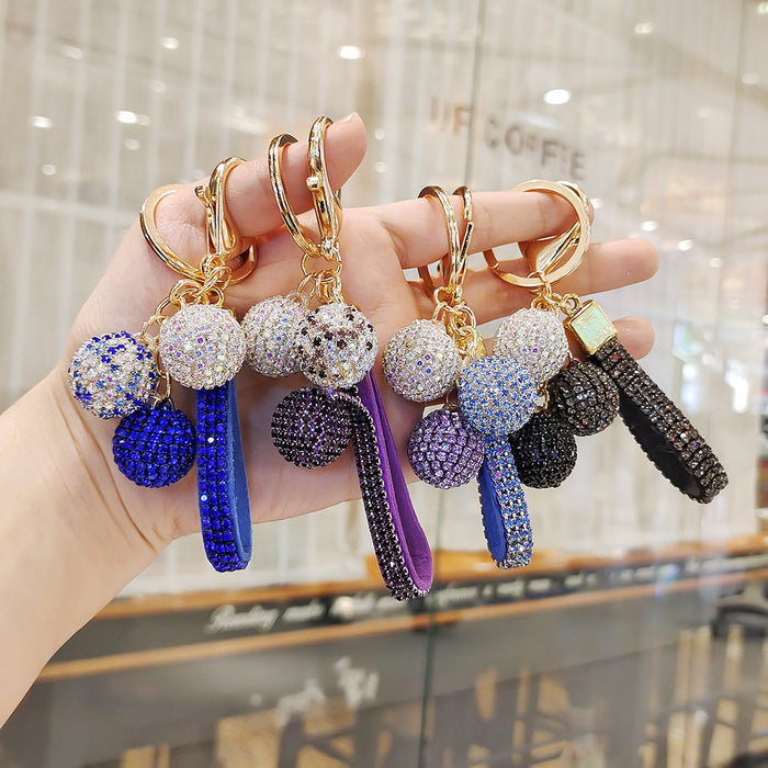 Wholesale Diamond-studded round ball pendant accessory  colorful rhinestone couple bag charm keychain