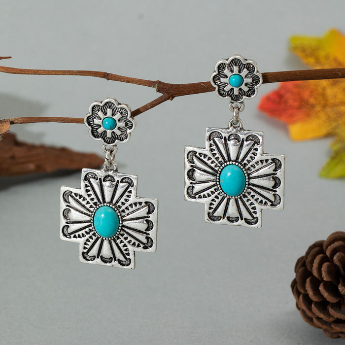 Wholesale Vintage Western Turquoise Oval Earrings Trendy Fashion Accessory