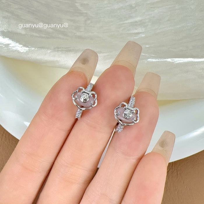 Wholesale New Exquisite Cat Eye Stone Lucky Lock Ear Buckle Women's Fashion Simple Light Luxury Style Versatile Earrings