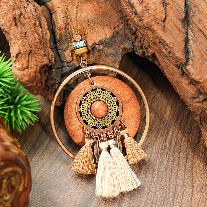 Wholesale Retro Bohemian Tassel Pendant Necklace Zinc Alloy Electroplated Geometric Pendant MOQ≥2