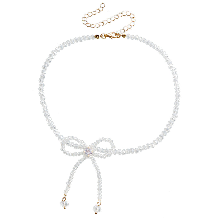 Wholesale Imitation Pearl Tassel Necklace, Diamond Bow Super Fairy Clavicle Chain