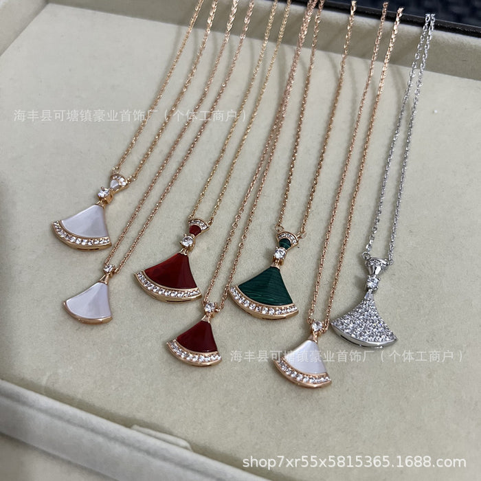 Wholesale  V gold high version small skirt necklace female white fritillary fan rose gold pendant clavicle chain