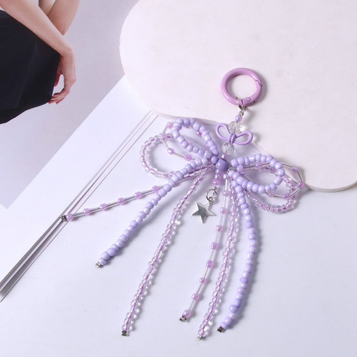 Wholesale Luminous Bead Alloy Bow Beaded Keychain Mobile Phone Chain