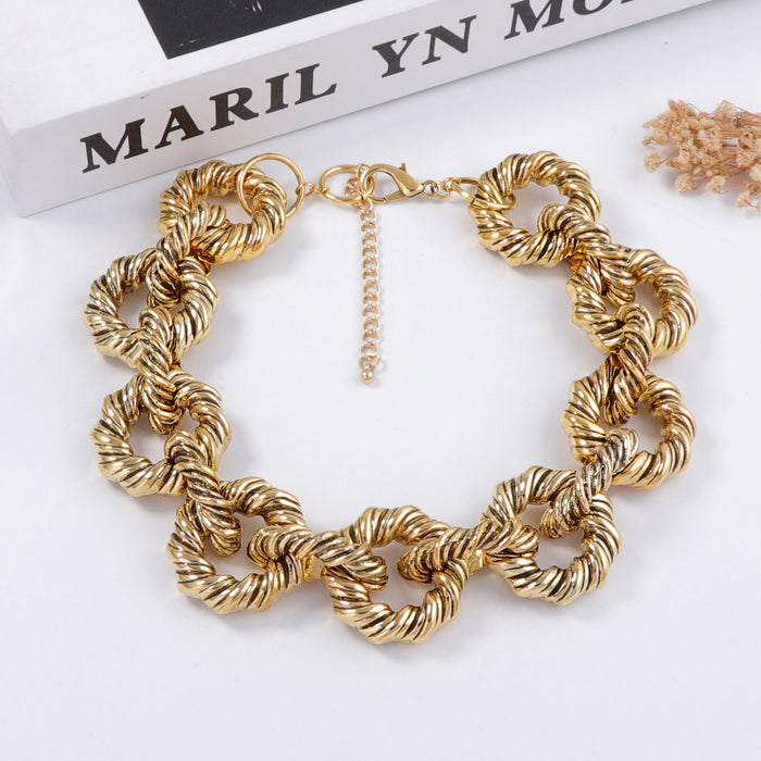 Wholesale Jewelry suit Metal Thick Texture Twist Geometric Exaggerated Bracelet Necklace