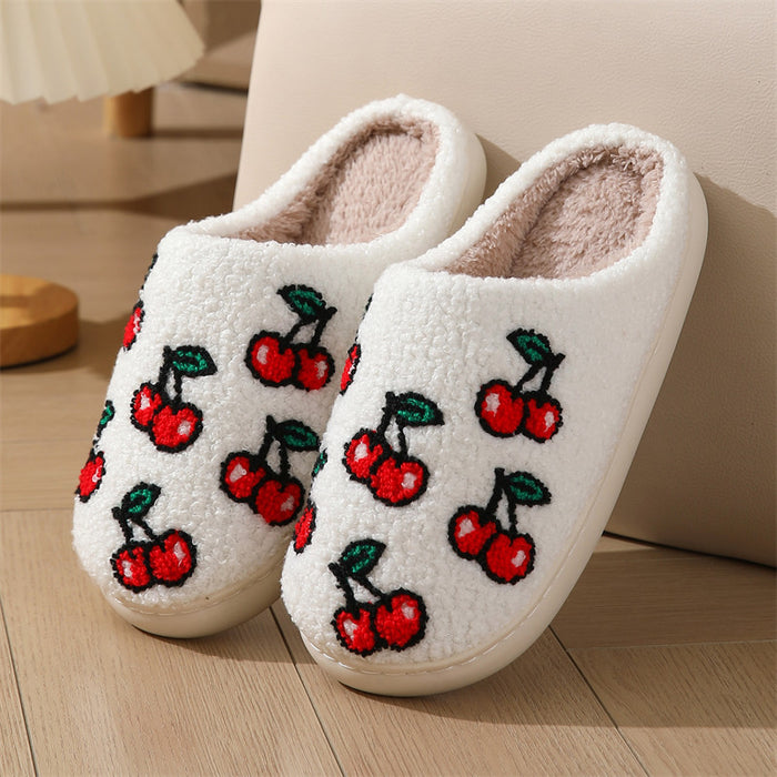 Wholesale Winter cherry cotton slippers women home indoor non-slip warm slippers autumn and winter home