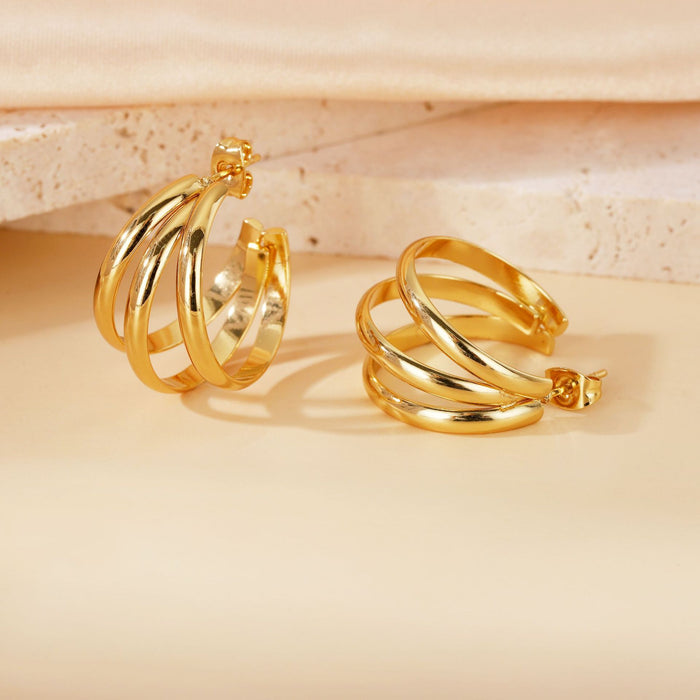 Wholesale Geometric Titanium Steel Three-Line Dense Earrings