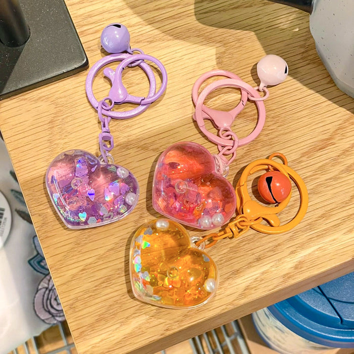 Wholesale Creative Oil Pearl Love Sparkle Keychain Sand Bottle Pendant