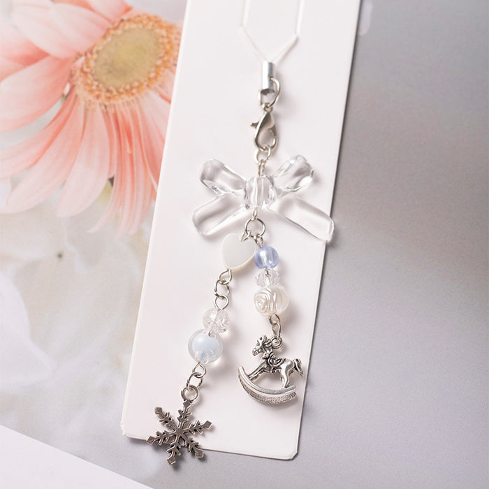 Wholesale Snowflake Mobile Phone Chain Blue Cute Bow Bag Pendant Keychain