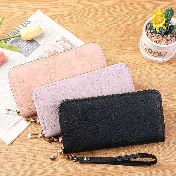 Wholesale New Long Zipper Hand-held Bag Enlarged Phone Bag Embossed Design Large Cash Clip Simple Women's Wallet Trend JDC-WT-PC006