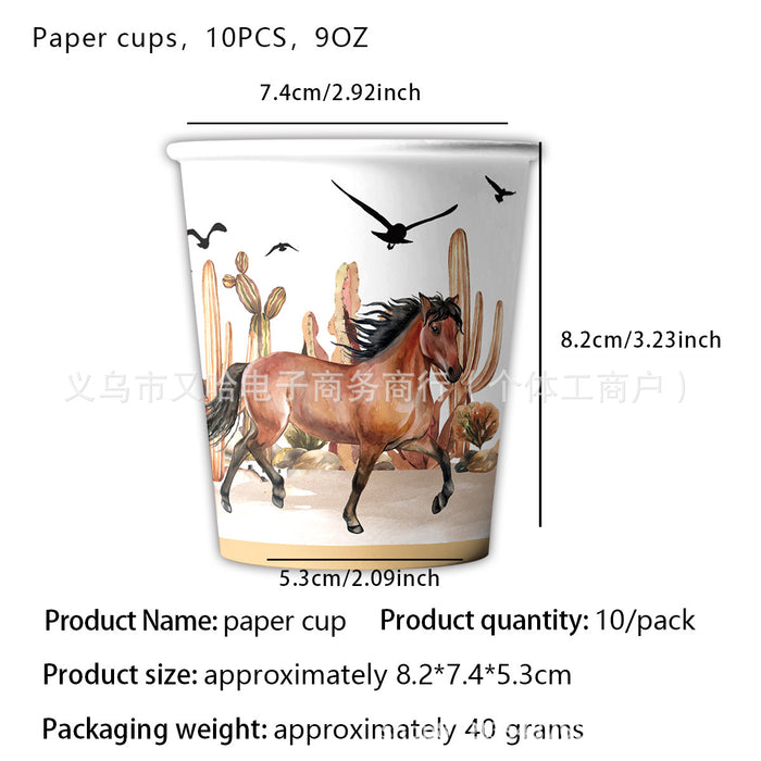 Wholesale Western Horse Racing Cowboy Kentucky Derby Party Set Paper Plates Napkins Tablecloth Tableware Horse Racing Theme