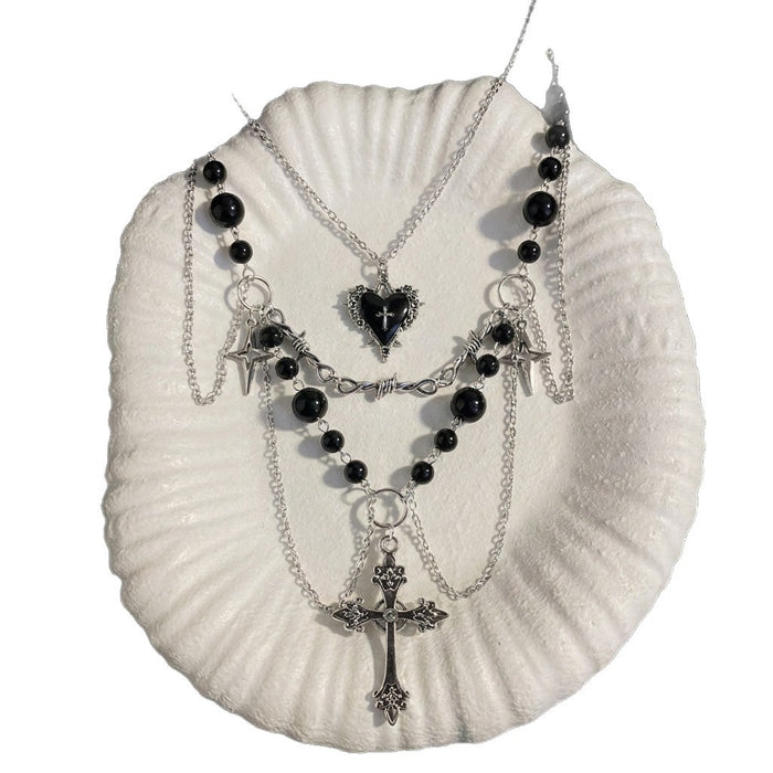 Wholesale Alloy Gothic Layered Necklace Set Cross and Heart Design