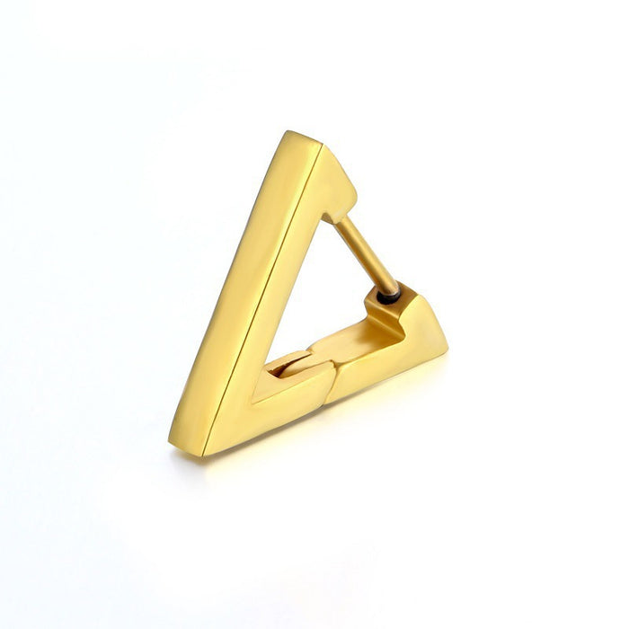 Wholesale Cross border minimalist three-dimensional triangular earrings with ear clips, no ear holes, smooth ear buckles made of titanium steel