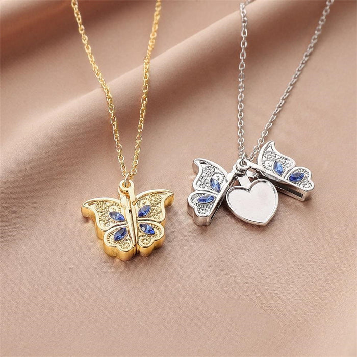 Wholesale Jewelry Metal Diamond Butterfly Heart Openable Photo Box Pendant Necklace