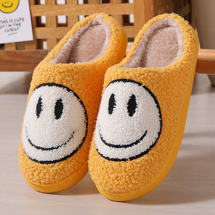 Wholesale Winter cute cartoon smiley face home cotton slippers wholesale home fur slippers women couple warm slippers indoor