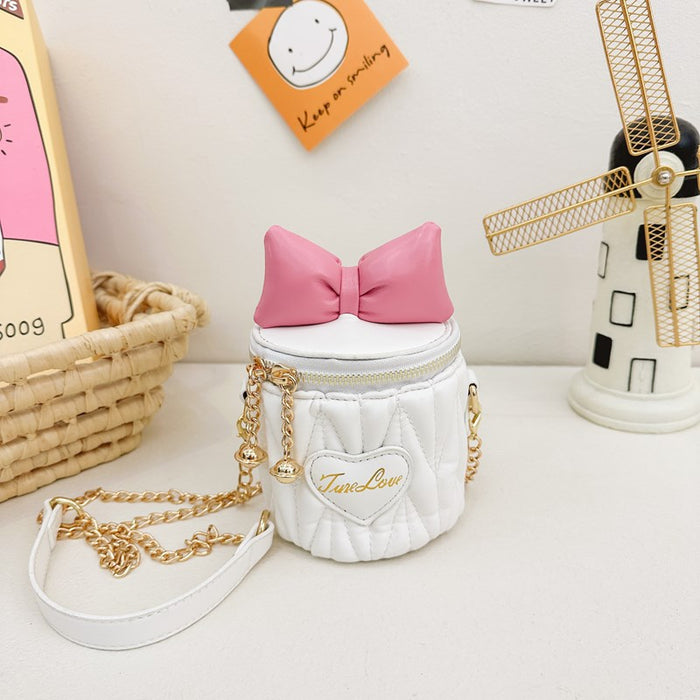 Wholesale Children's bag, cute bow, contrasting color mini bucket bag, girls' chain crossbody bag