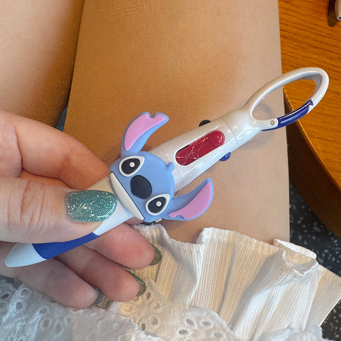 Wholesale Four-Color Cartoon Animation Plastic Press Ballpoint Pen Carabiner Creative Portable Gift Pen Practical Stationery Pendant Pen