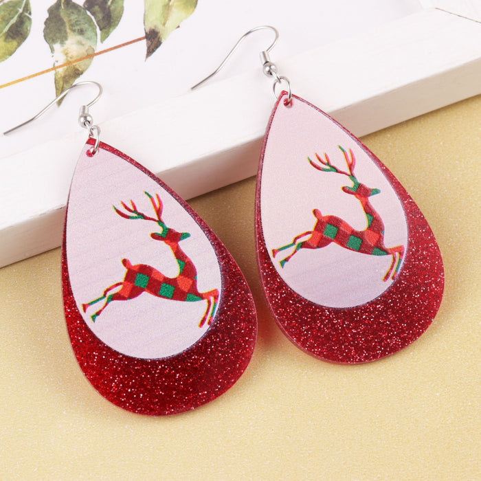 Wholesale Christmas glitter acrylic earrings Sika deer Christmas tree old man drop shaped earrings jewelry
