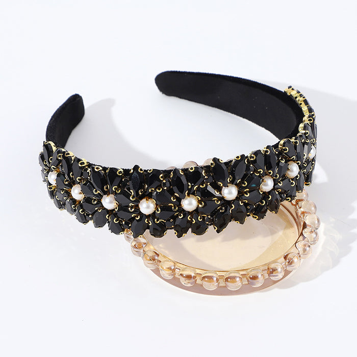 Wholesale Baroque New Half-Flower Novel Stained Glass Diamond Headband Retro Headwear Women' s Full Diamond Exquisite Simple Hair Accessories