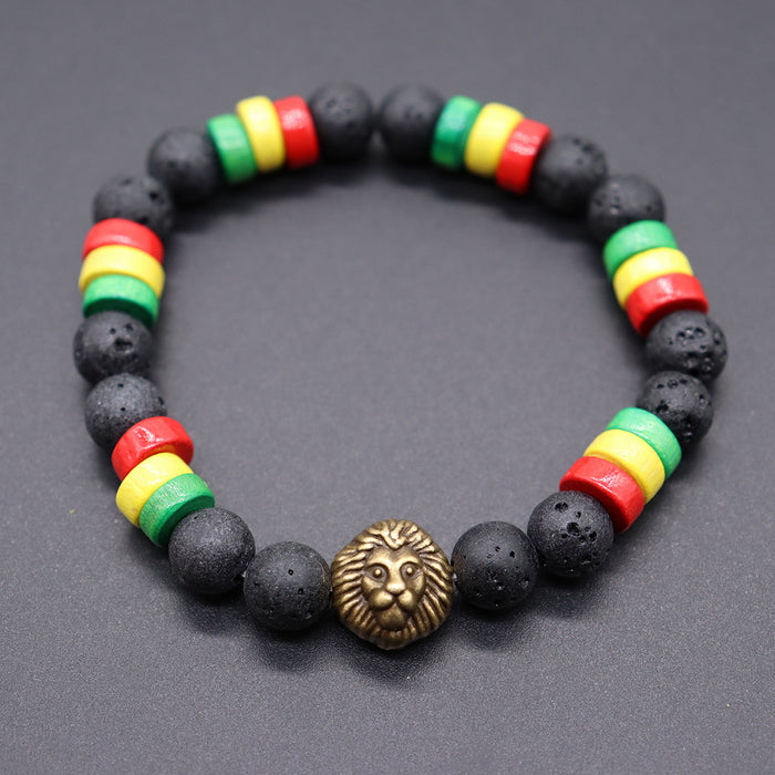 Wholesale Yellow Green Red Black Jamaica Stretch Bracelet Letter Resin Black Gallstone Wooden Beads Jamaica
