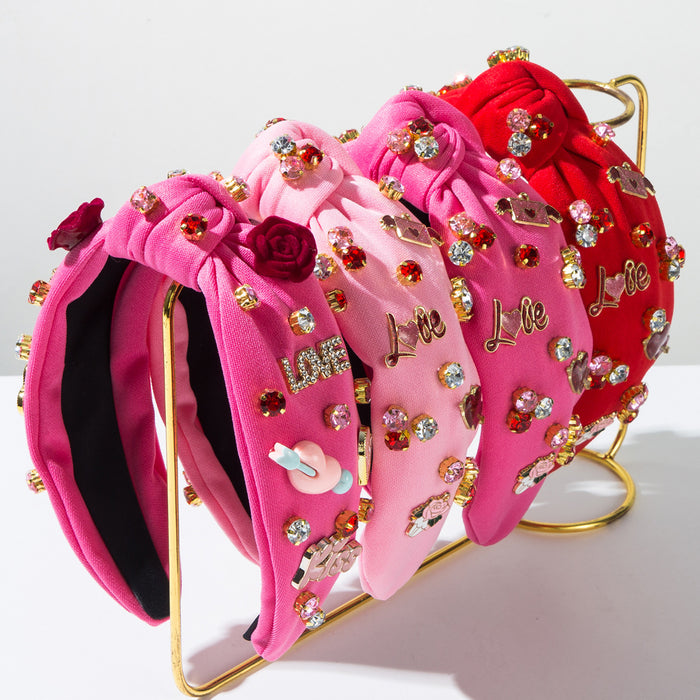 Wholesale Valentine' s Day diamond-encrusted heart-shaped letter wide headband