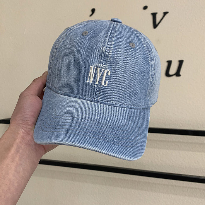 Wholesale Washed denim embroidered duckbill cap, sun shading baseball cap