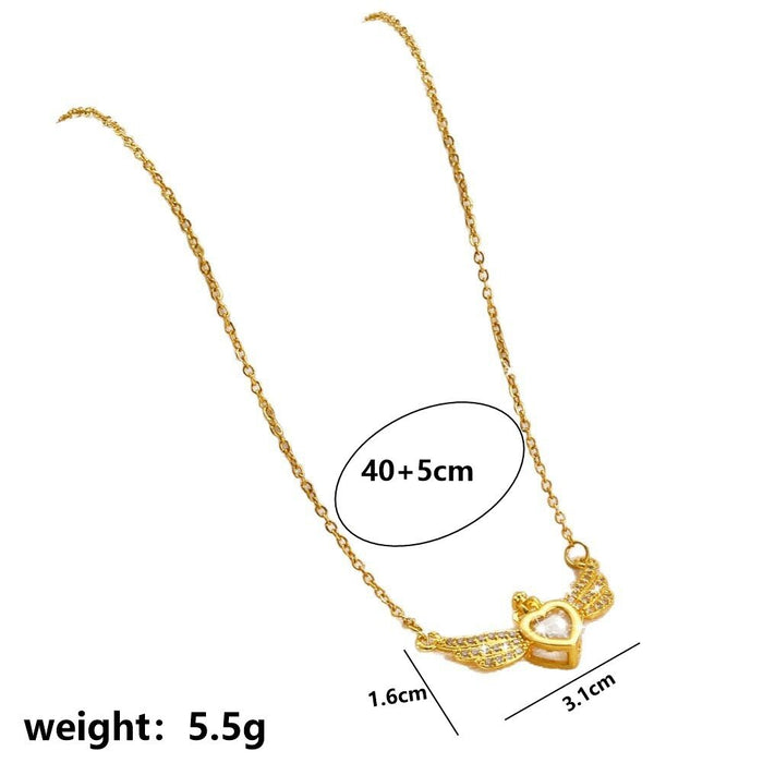 Wholesale New Micro inlaid Zircon Love Wing Necklace with Light Luxury and High Grade Titanium Steel Lock Chain Accessories
