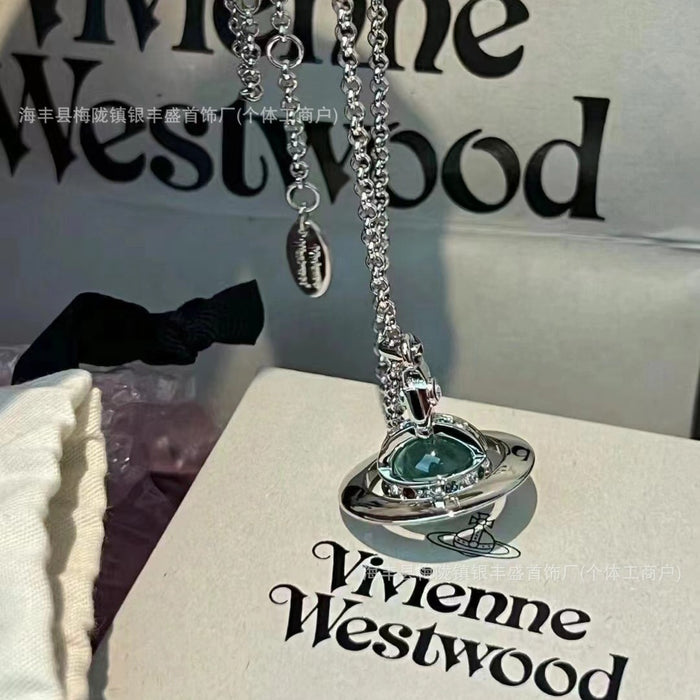 Wholesale Medium sized large mint green orb three-dimensional planet necklace Saturn versatile collarbone chain