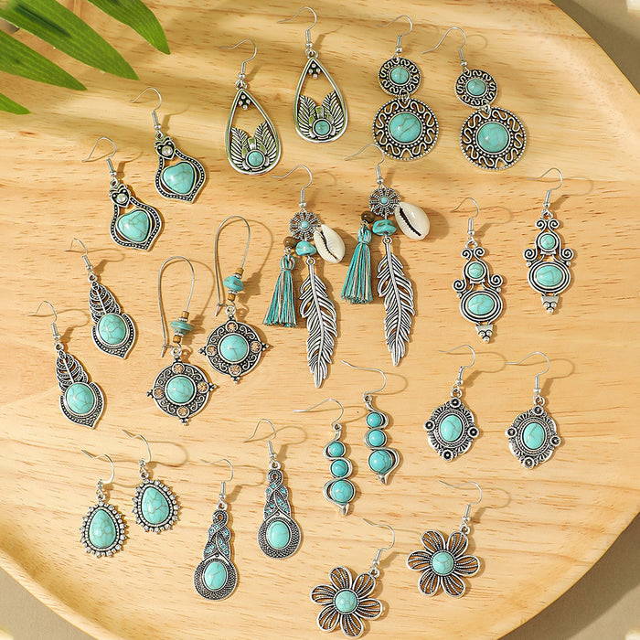 Wholesale 2pcs geometric metal turquoise bohemian earrings