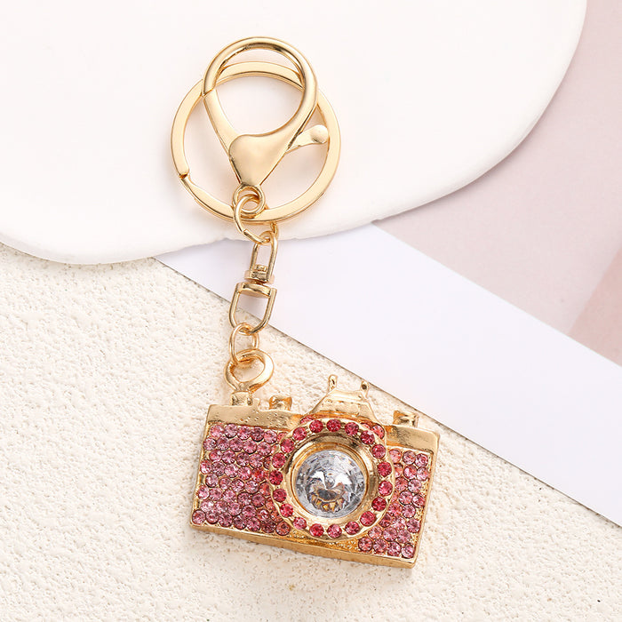 Wholesale Blue Rhinestone Camera Keychain Car Key Ring Decorative Fashion Accessory MOQ≥2