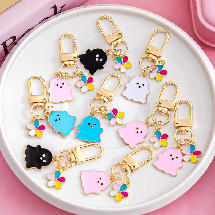 Wholesale Halloween Ghost Keychain Metal Alloy Flower Ornament Keychain Pendant