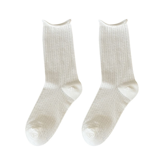 Wholesale Mesh socks, rolled edge pile socks, pure cotton trendy boneless hollow socks