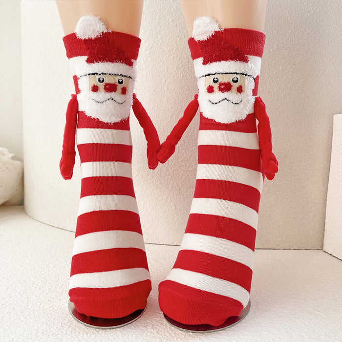 Wholesale Christmas magnetic hand-holding socks women' s cotton socks couple mid-calf length socks New Year gift socks