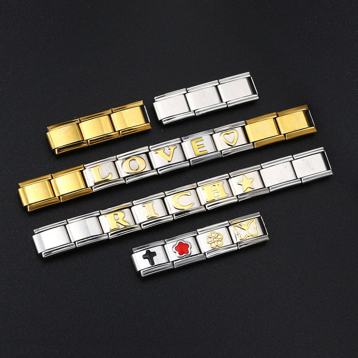 Wholesale Italian Charm Bracelet Titanium Steel Gold Plated English Letters DIY Module JDC-BT-KSN004