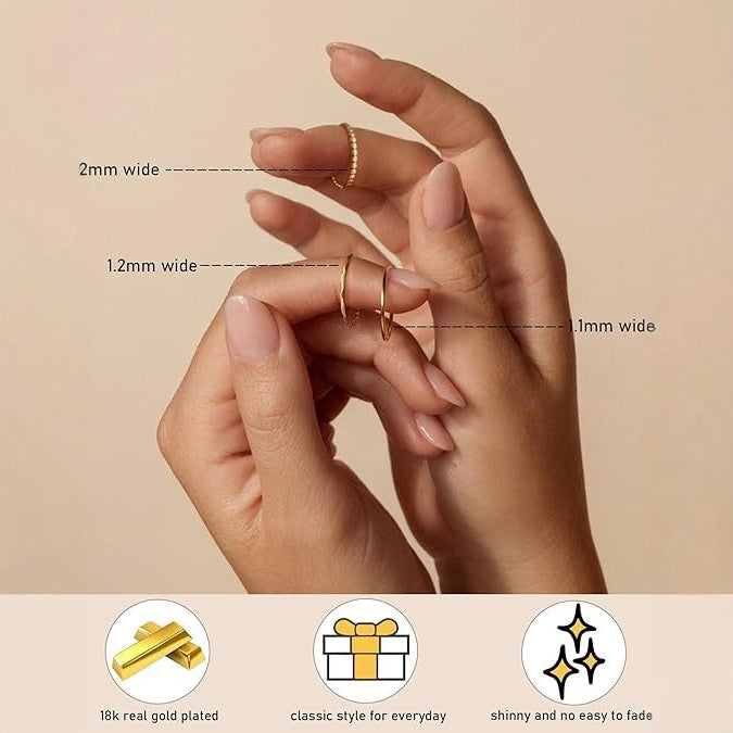 Wholesale New plain ring set with a high-end feel, simple and slim ring, genuine gold electroplated index finger ring