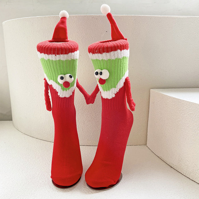 Wholesale Red magnetic Christmas hand socks female couple new year long cotton socks gift socks