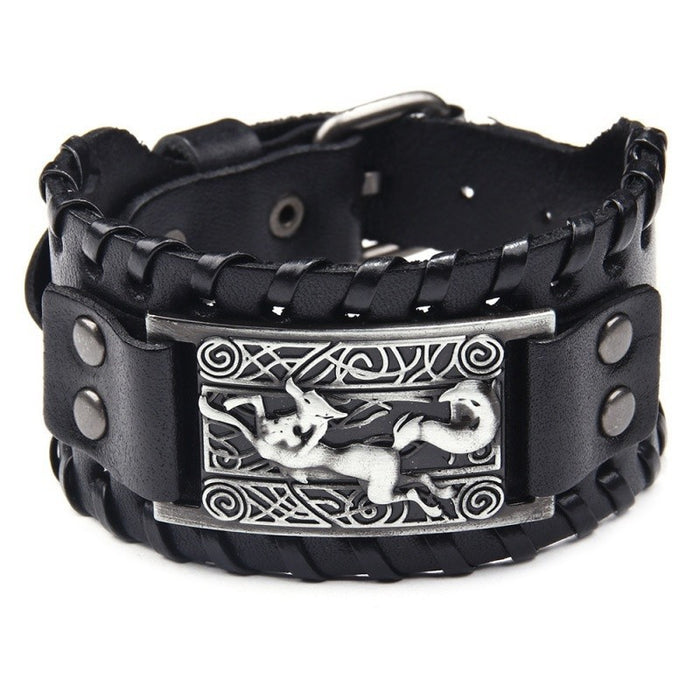 Wholesale Multi-layer Leather Wolf Head Men's Bracelet JDC-BT-FengH002