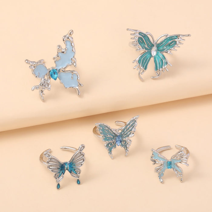 Wholesale ring drop oil butterfly drill opening 5 pieces suit ring jewelry