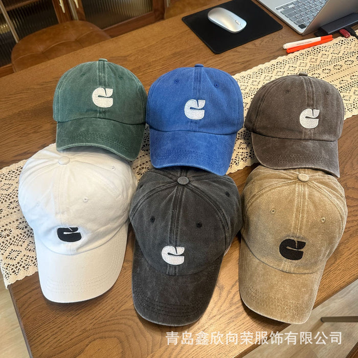 Wholesale New Fashionable Simple Washed Hat Embroidered Duck Tongue Hat Versatile 6-piece Curved brimmed Cotton Soft Top Sunshade Baseball