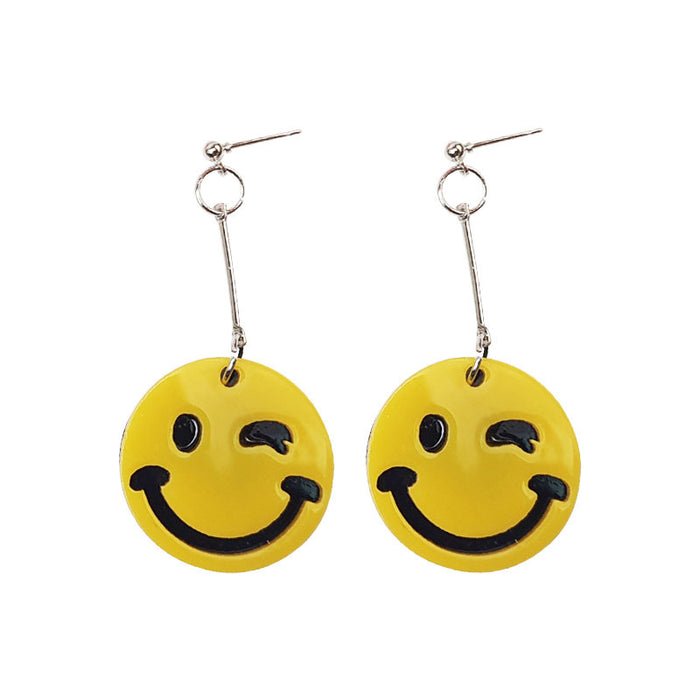 Wholesale Creative personality acrylic cartoon ground binding young flower earrings yellow smiley face colorful aircraft watermelon earrings