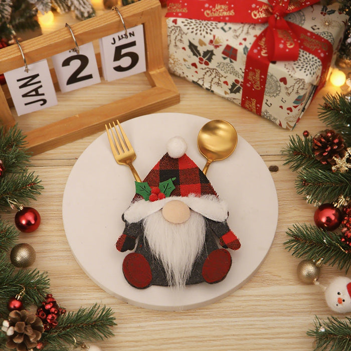 Wholesale Christmas decorations dwarf knife and fork set Old man tableware set doll knife and fork bag kitchen dress props