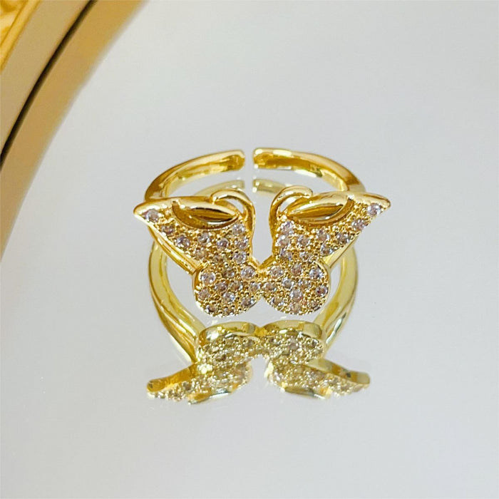 Wholesale Diamond Zircon Butterfly Copper Ring JDC-RS-HengQ004