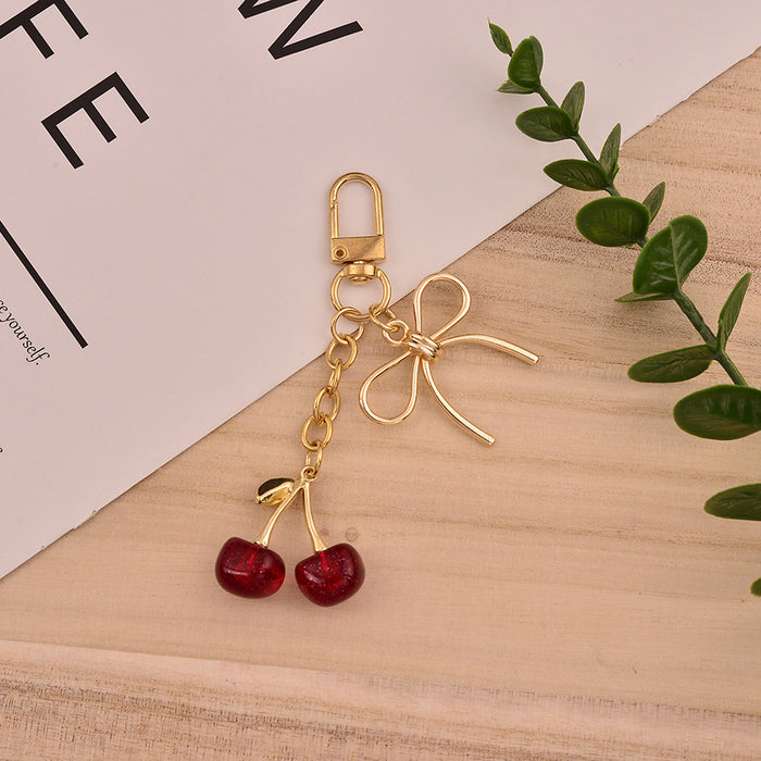 Wholesale Trendy Cherry Fruit Keychain Bag Pendant Alloy Electroplating Gift MOQ≥2