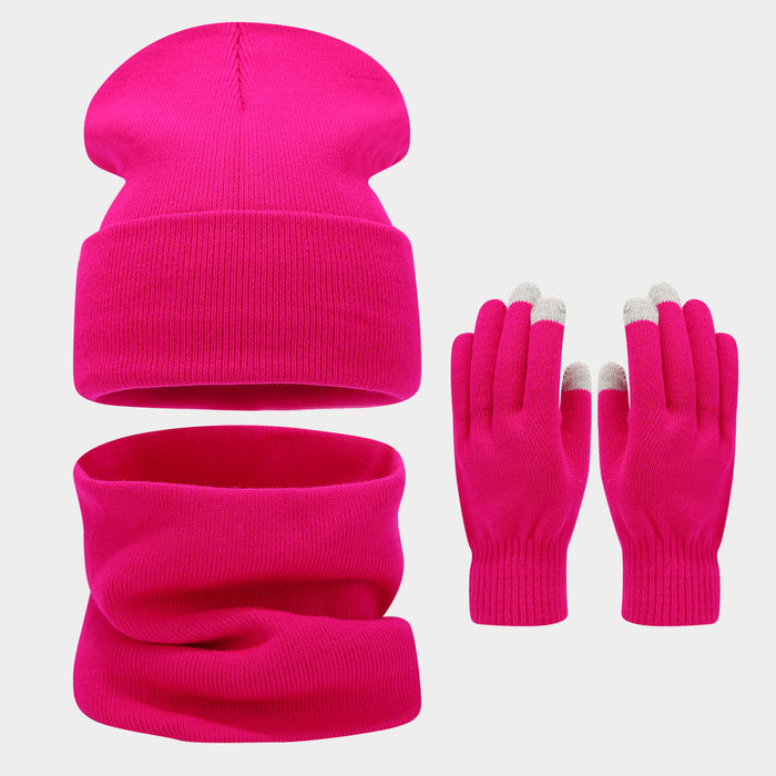 Wholesale circumference solid color hat f gloves three-piece set