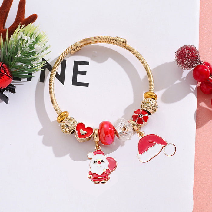 Wholesale Christmas  Reindeer Snowflake Beaded Bracelet Stainless Steel MOQ≥2