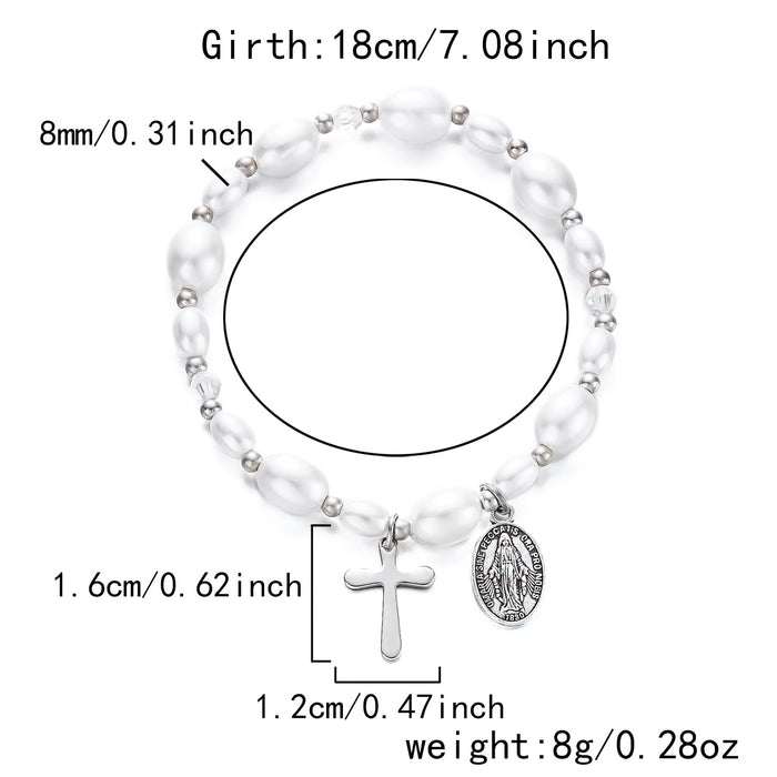 Wholesale Our Lady Cross Pearl Bracelet Gold Heart Imitation Pearl Bracelet