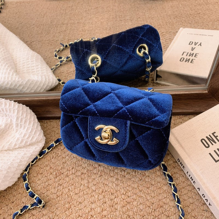 Wholesale Little -style chain crossbody bag,  versatile diamond-patterned leopard print velvet small coin purse for children and babies