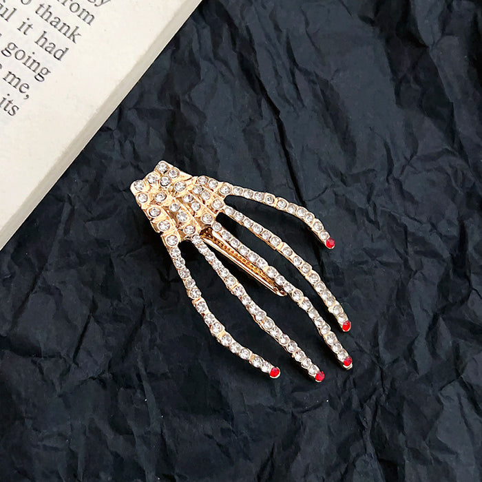 Wholesale Ghost Claw Skull Hand Claw Hairpin Super Flash Rhinestone Hair Accessories Duckbill Clip Bangs Clip Hand Bone Hairpin  Headwear