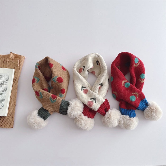 Wholesale Children's Scarf for Boys and Girls Neck Retro Mori Style Thickened Knitted Fur Ball Jacquard Scarf